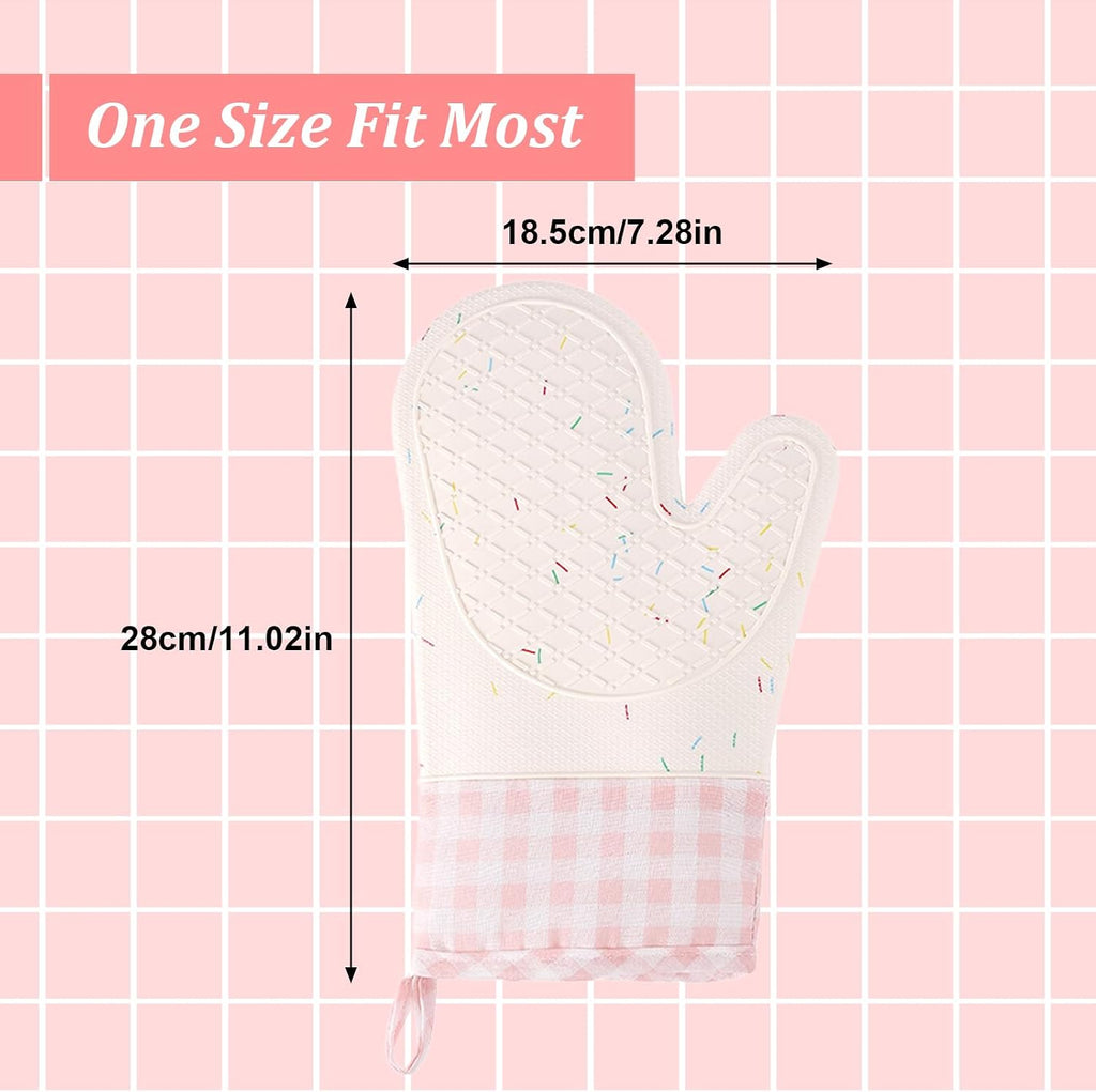 Wanheart Heat Resistant Silicone Oven Mitts, Pink Cooking Gloves, 2 Pack