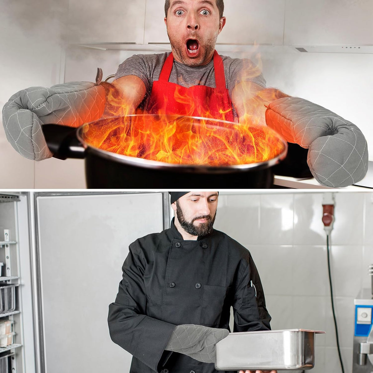 2 Pairs 17 Inch Extra Long Oven Mitts Heat Resistant, Grey