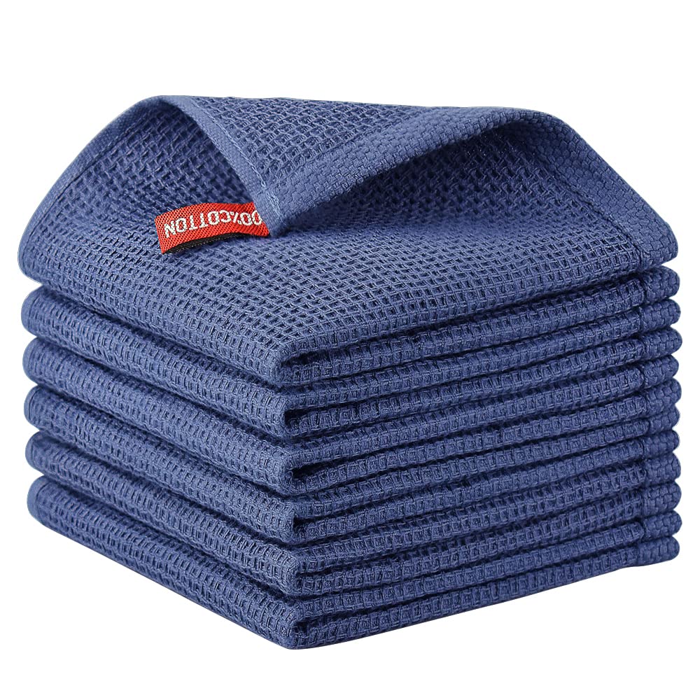 Nialnant 6 Pack Kitchen Towels and Dishcloths Sets,100% Cotton Soft Absorbent Quick Drying Dish Towels for Kitchen,Washing Dishes,12x12 Inches, Multi Color