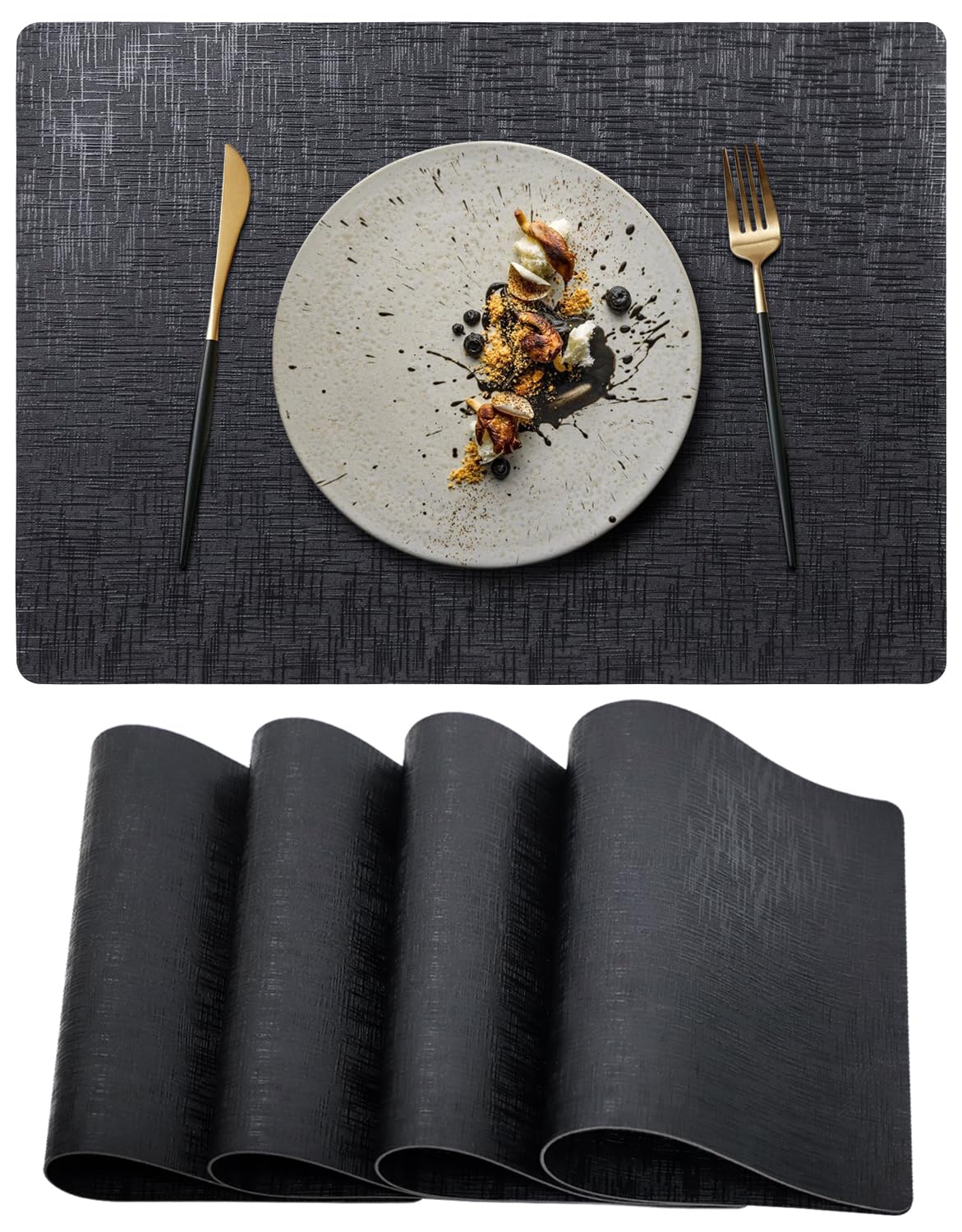 COOLMI Beige Placemats Set of 4, Washable Woven PVC Table Mats, Heat Resistant Non-Slip Place Mats for Dining Table, Flat Pack No Curled Edges, Indoor Outdoor, 17 x 12 Inch