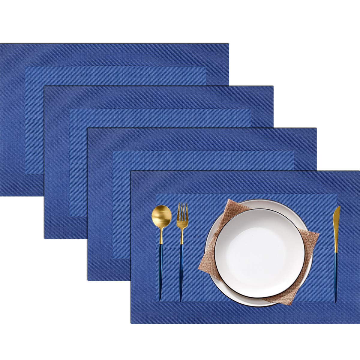 PIGCHCY Placemats,Washable Vinyl Woven Table Mats,Elegant Durable Placemats for Dining Table Set of 6 (Bamboo-Brown)