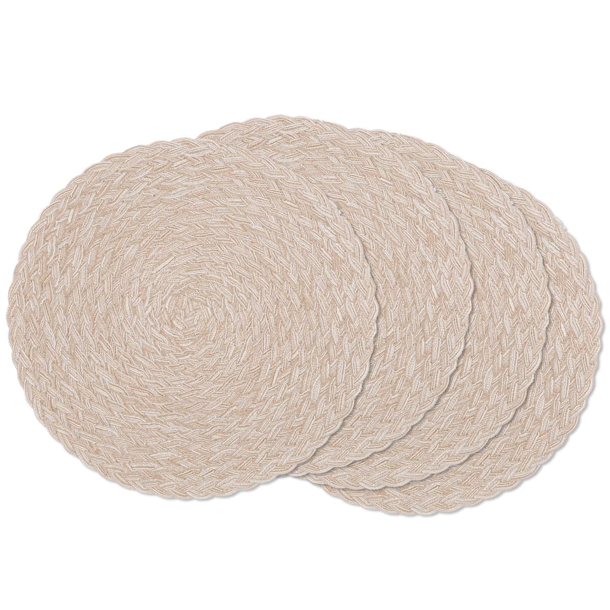 SHACOS Round Braided Placemats Set of 4 Washable Place Mats for Dining Tables 15 inch Non Slip Kitchen Table Mats (Beige, 4)