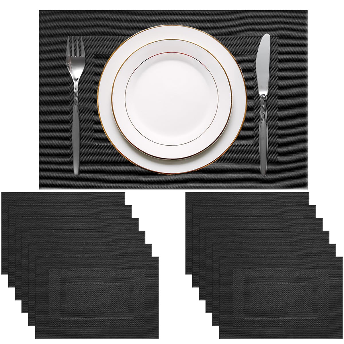 PIGCHCY Placemats,Washable Vinyl Woven Table Mats,Elegant Durable Placemats for Dining Table Set of 4 (18 x 12 inches, Navy Blue)