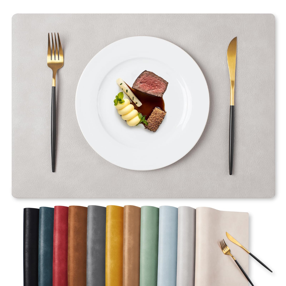 MOSAYT Vinyl Faux Leather Placemats, Set of 8, Reddish Brown