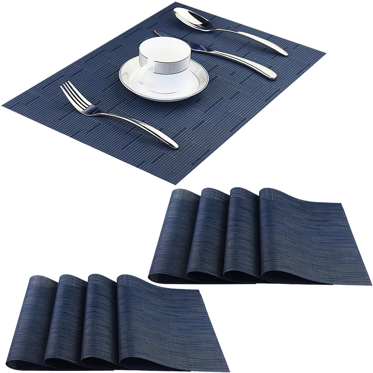 PIGCHCY Placemats,Washable Vinyl Woven Table Mats,Elegant Durable Placemats for Dining Table Set of 4 (18 x 12 inches, Navy Blue)