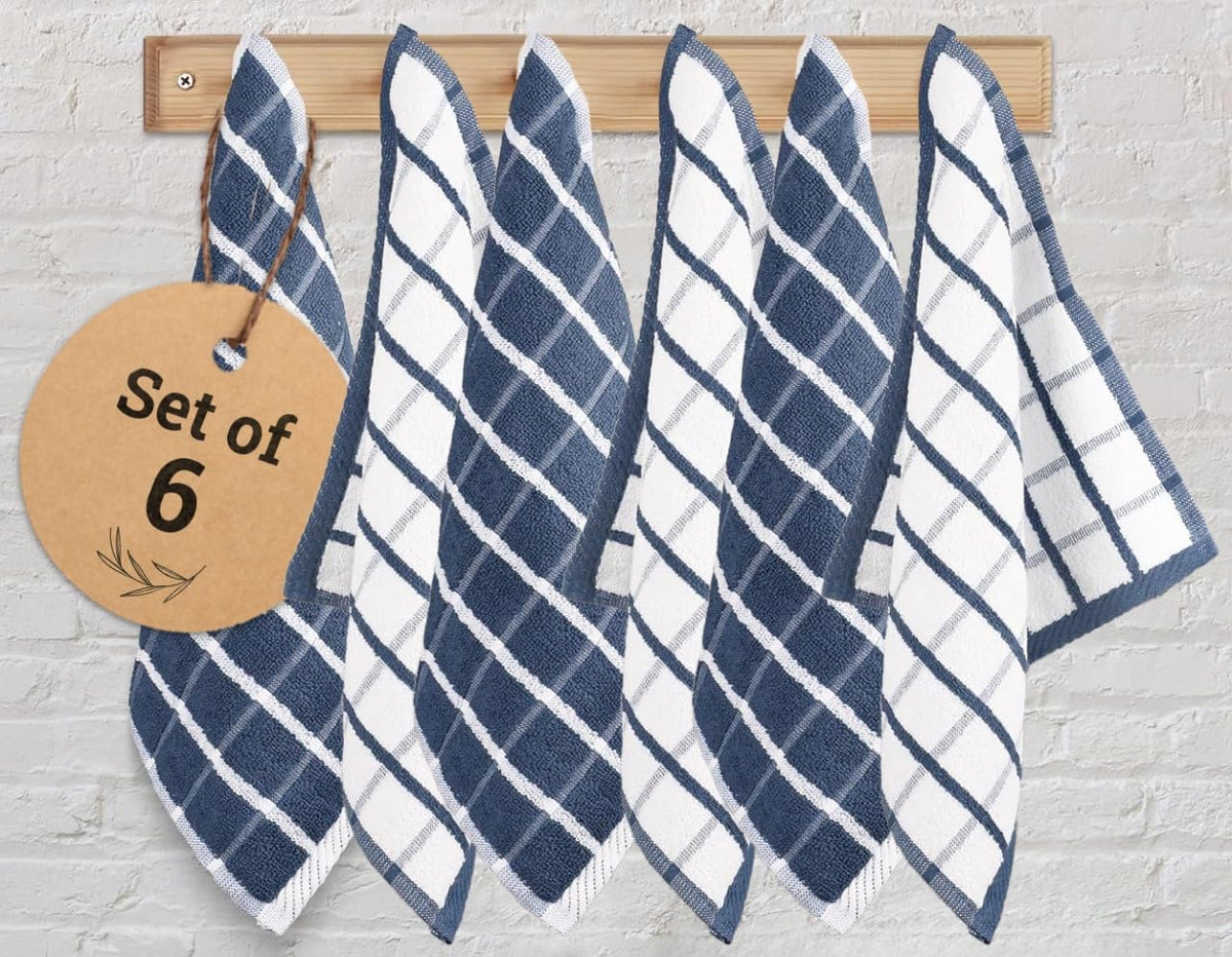 Urban Villa Kitchen Towels Cotton Dish Towels 12”x12” (Set of 8) Grey White