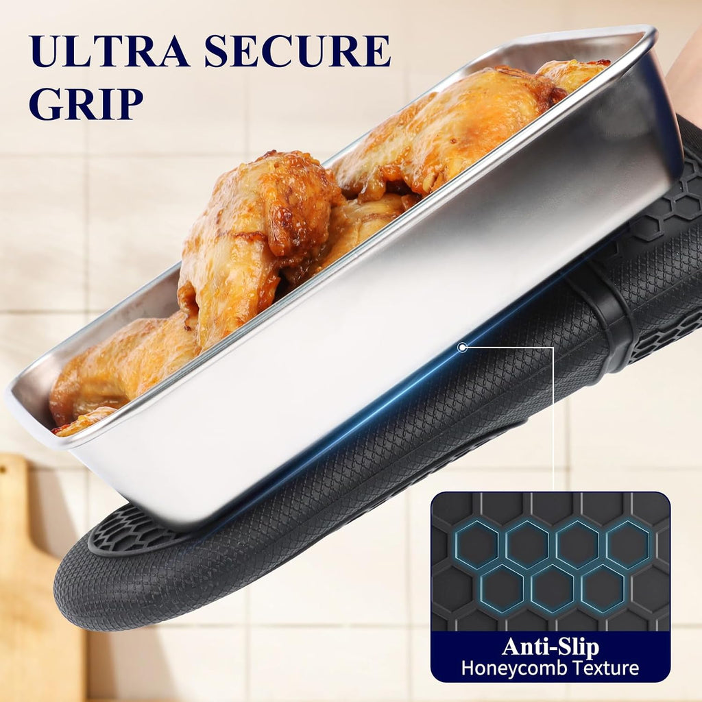 Kitsure Silicone Oven Mitts, Kitchen Gadgets, Apartment Essentials, Black