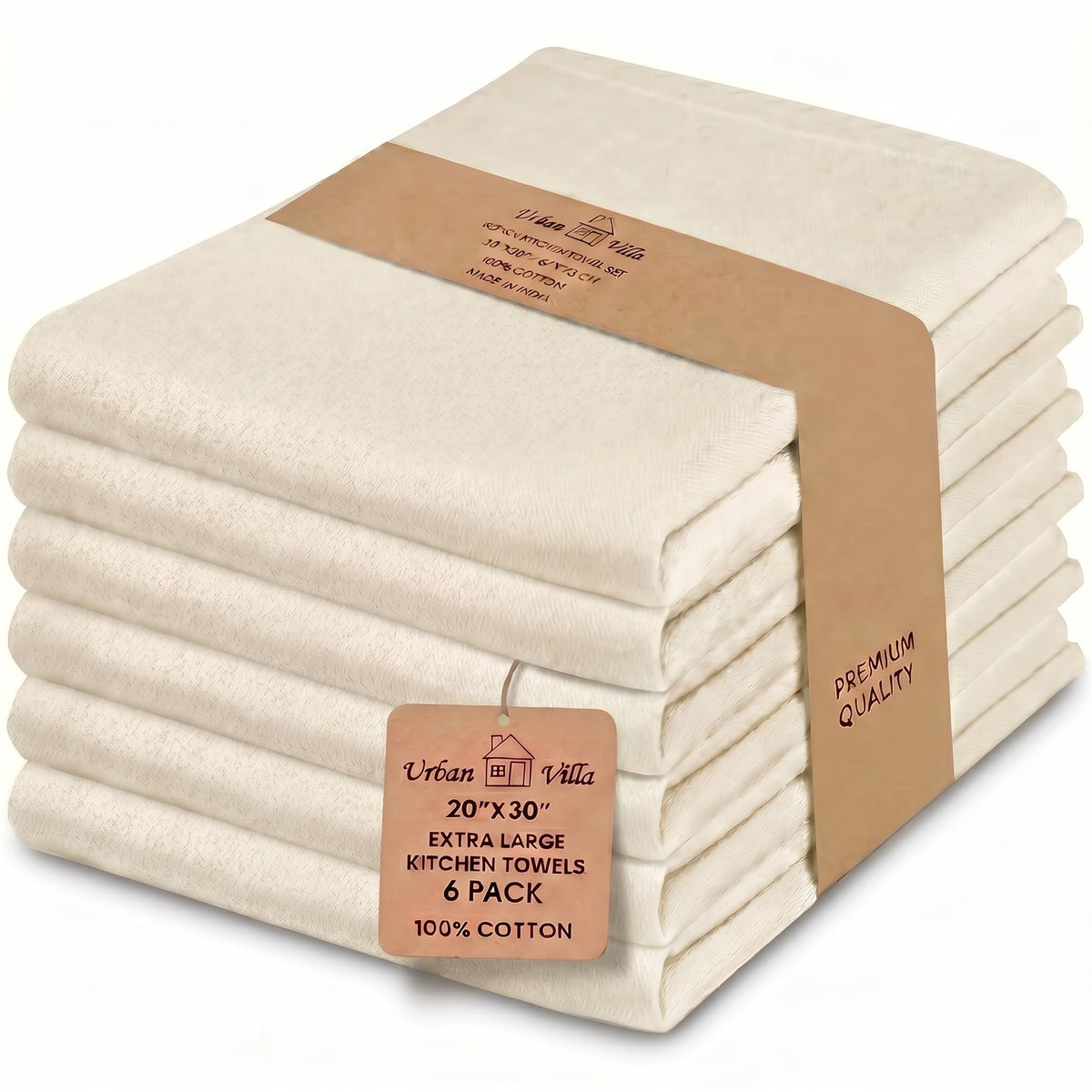 Urban Villa Kitchen Towels Cotton Dish Towels 12”x12” (Set of 8) Grey White