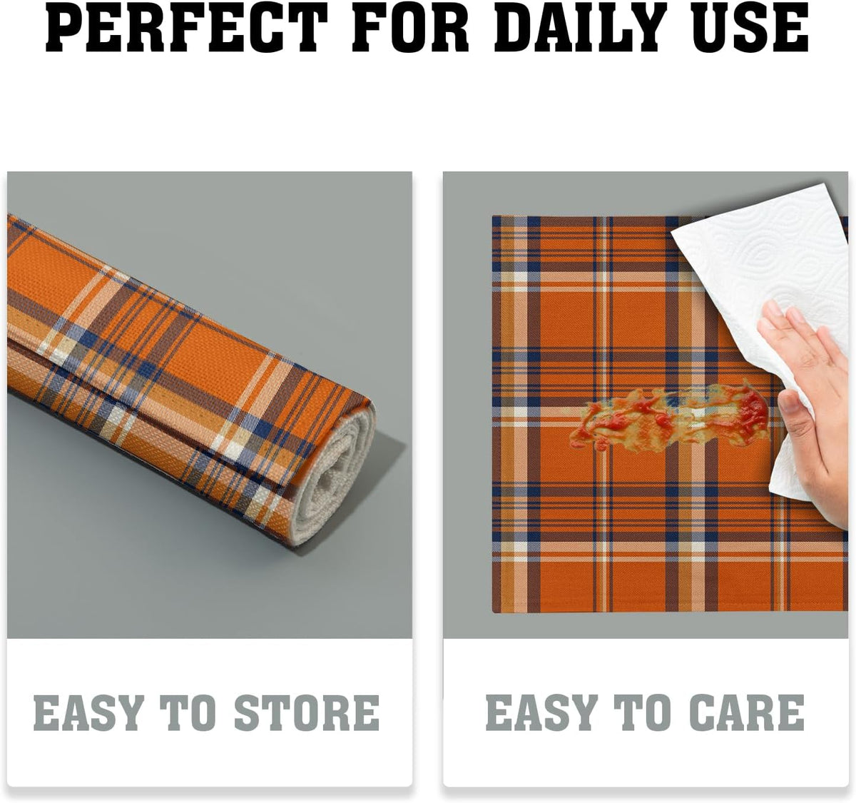 Fall Plaid Placemats Set of 4 Orange Navy Blue Buffalo Plaid Thanksgiving Themed Table Mats Farmhouse Place Mats Washable Linen Placemat for Party Kitchen Dining Decor 12x18 Inch