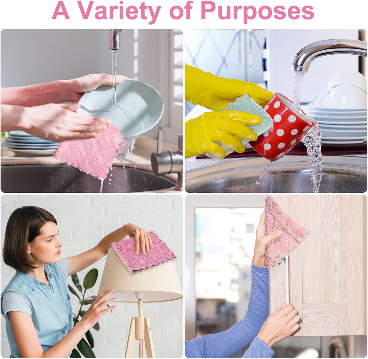 Bessrung 20 Packs Kitchen Cloth Dish Towels, Nonstick Oil Fast Drying Washcloths, Premium Dish Cloths for Kitchen, Car, Bathroom Cleaning, Reusable Highly Absorbent Cleaning Clothes, Mix-Colors