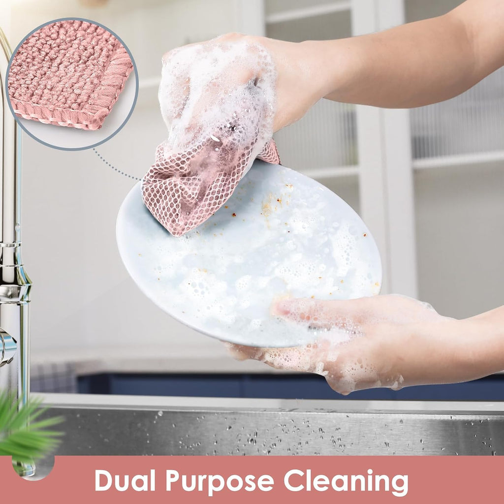 Oven Mitts and Pot Holders Set with Dishcloths, 500 Degree Heat Resistant Oven Gloves and Hot Pads, Premium Soft Cotton Kitchen Mittens and Dish Cloth Sets-Pink