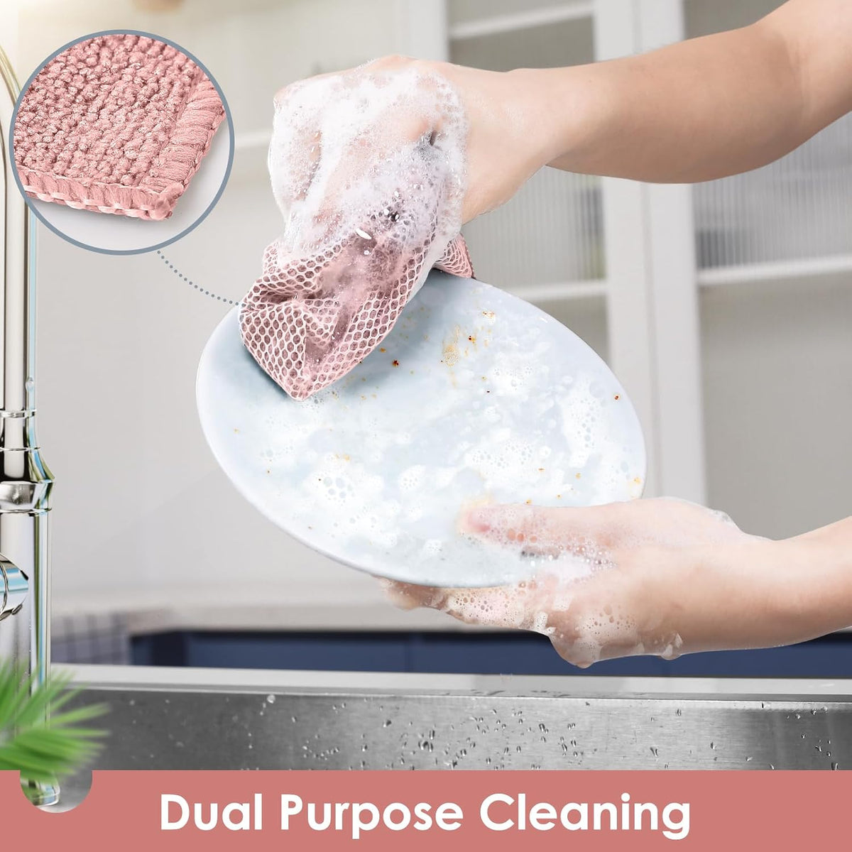 Oven Mitts and Pot Holders Set with Dishcloths, 500 Degree Heat Resistant Oven Gloves and Hot Pads, Premium Soft Cotton Kitchen Mittens and Dish Cloth Sets-Pink