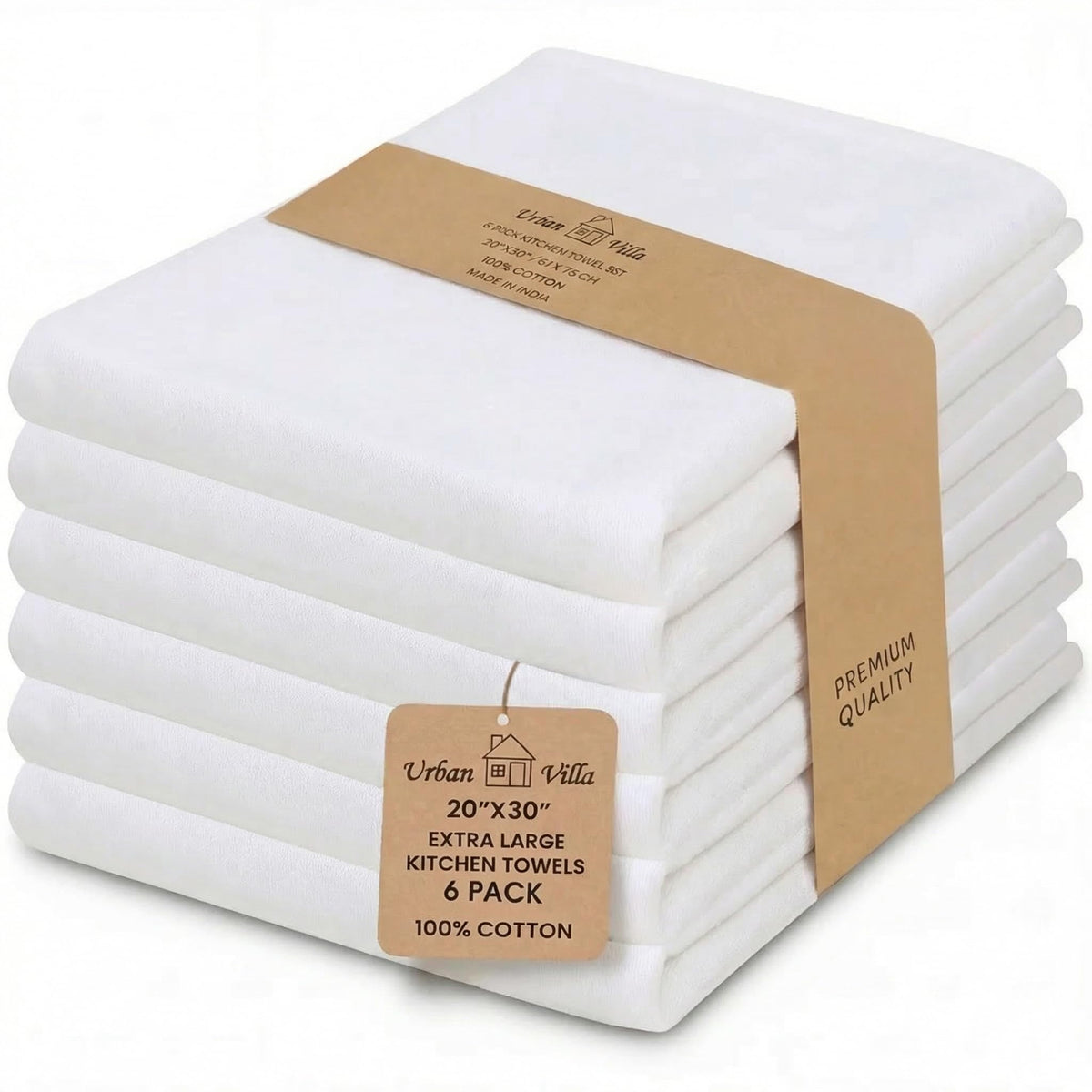 Urban Villa Kitchen Towels Cotton Dish Towels 12”x12” (Set of 8) Grey White