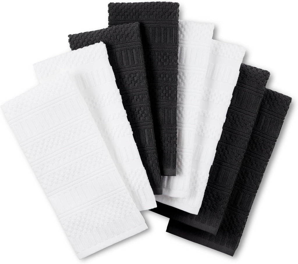 KitchenAid Cotton Classics Textured Solid Kitchen Towels 8-Pack, Absorbent 100% Cotton, Passion Red/White, 17”x28”