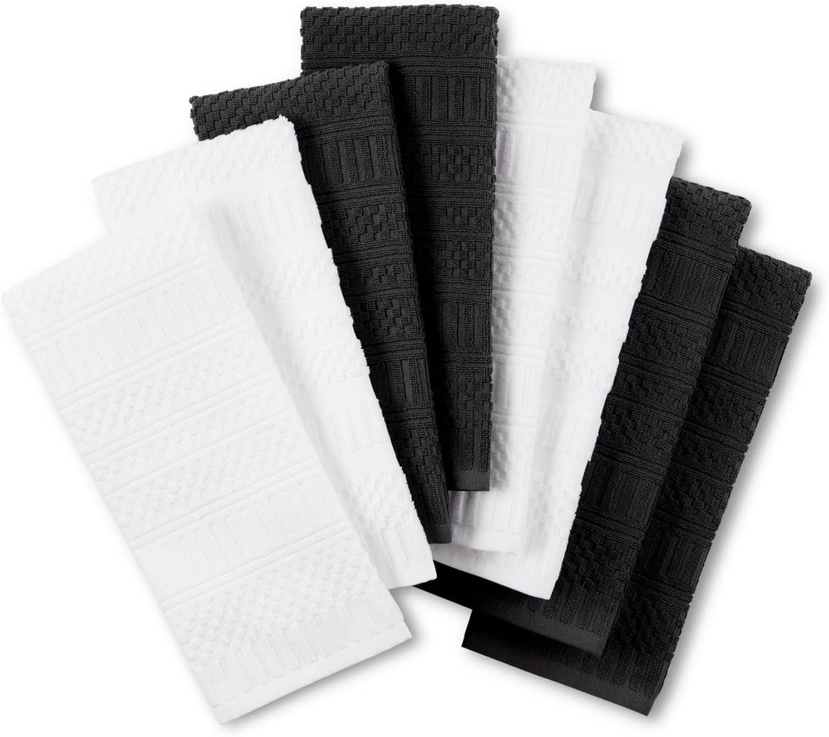 KitchenAid Cotton Classics Textured Solid Kitchen Towels 8-Pack, Absorbent 100% Cotton, Passion Red/White, 17”x28”