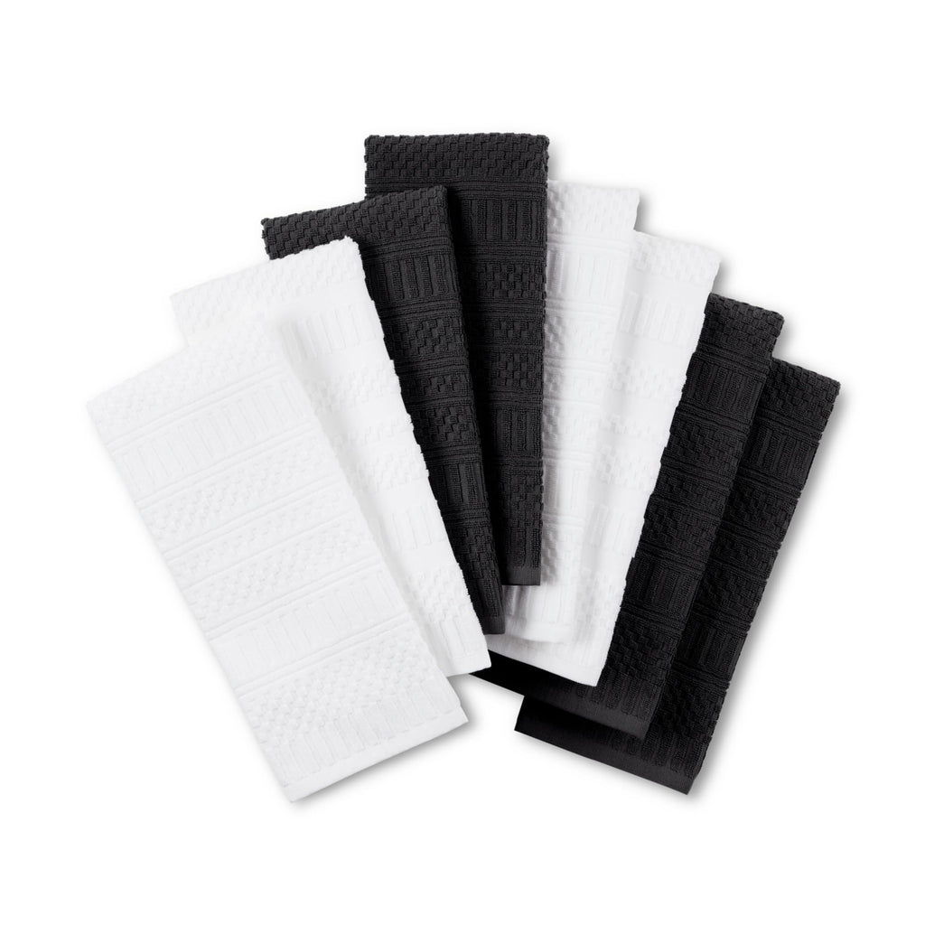 KitchenAid Cotton Classics Textured Solid Kitchen Towels 8-Pack, Absorbent 100% Cotton, Passion Red/White, 17”x28”