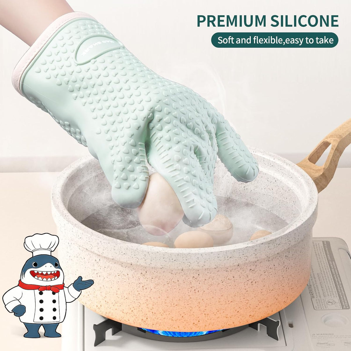 MAD SHARK Silicone Oven Mitts with Fingers Heat Resistant 450°F in Kitchen
