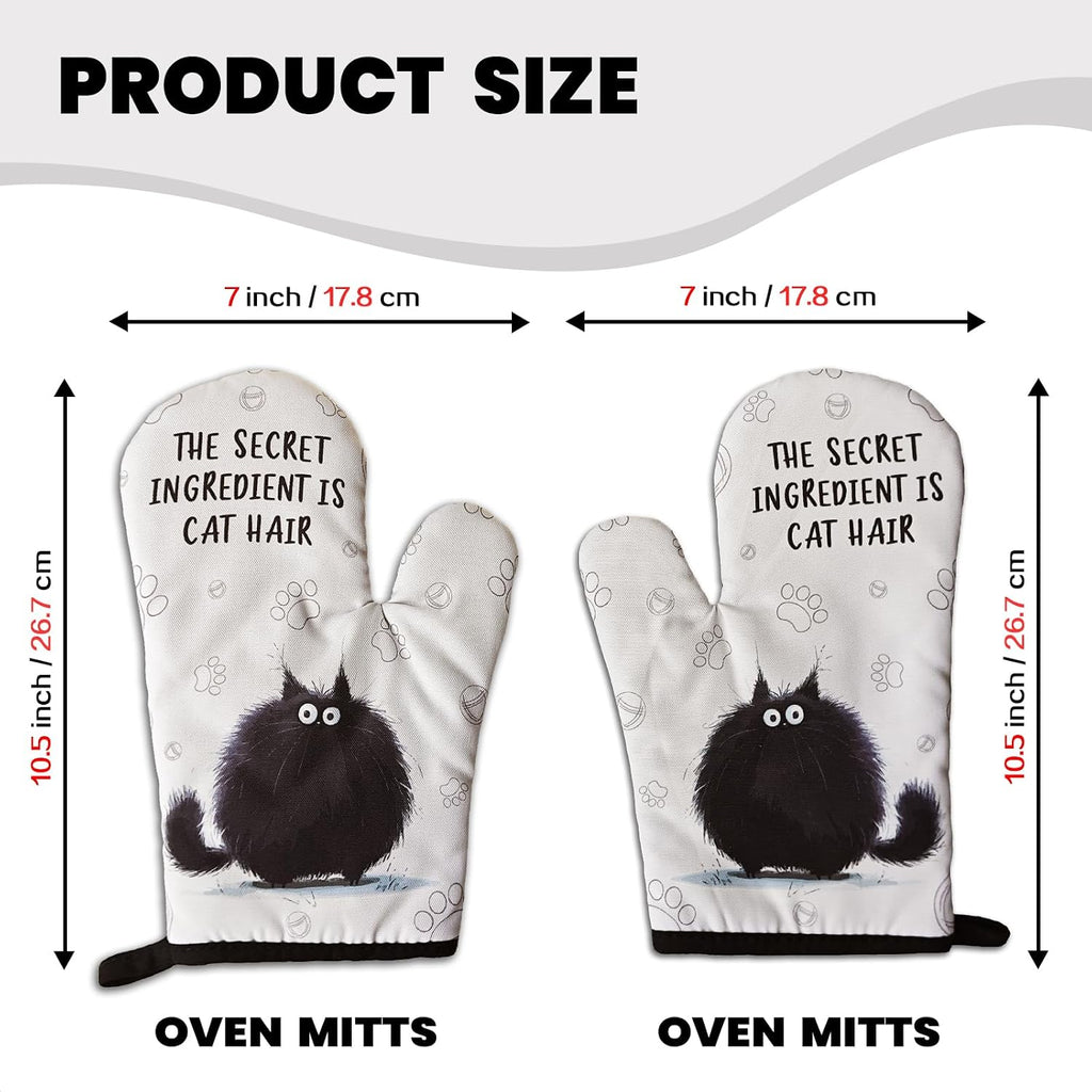2 Pcs Funny Black Cat Oven Mitts The Secret Ingredient is Cat Hair Heat Resistant Baking Mittens Silicone Non-Slip Oven Mitts Pet Lover Gift Housewarming Gift for Women Hostess Friend Baker
