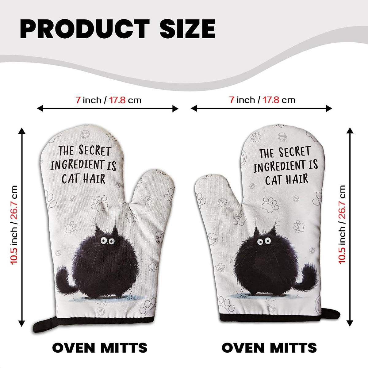 2 Pcs Funny Black Cat Oven Mitts The Secret Ingredient is Cat Hair Heat Resistant Baking Mittens Silicone Non-Slip Oven Mitts Pet Lover Gift Housewarming Gift for Women Hostess Friend Baker