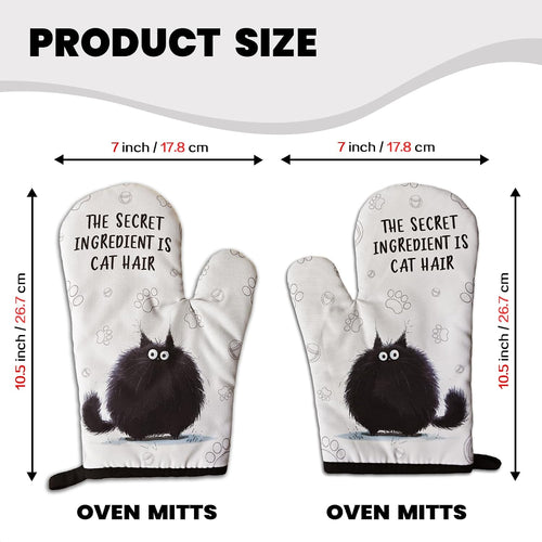 2 Pcs Funny Black Cat Oven Mitts The Secret Ingredient is Cat Hair Heat Resistant Baking Mittens Silicone Non-Slip Oven Mitts Pet Lover Gift Housewarming Gift for Women Hostess Friend Baker