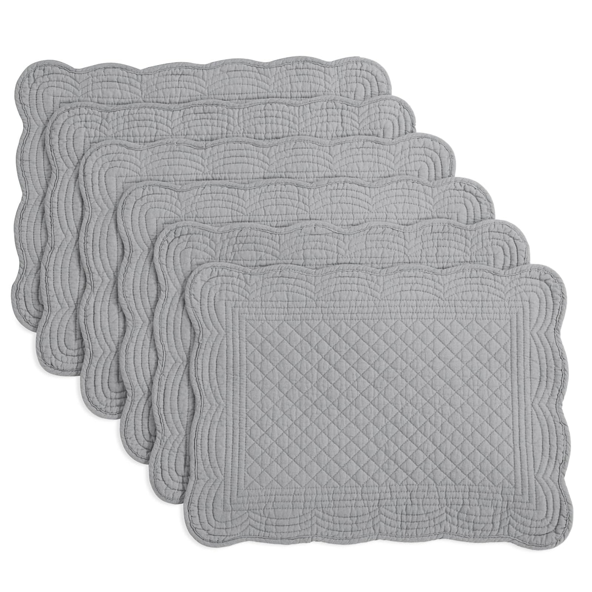 HOMBYS Quilted Placemats Set of 6 Washable-13x18 inches Rectangular Placemats for Kitchen Table-100% Cotton Fabric Rectangular Table Mats, (Light Blue)