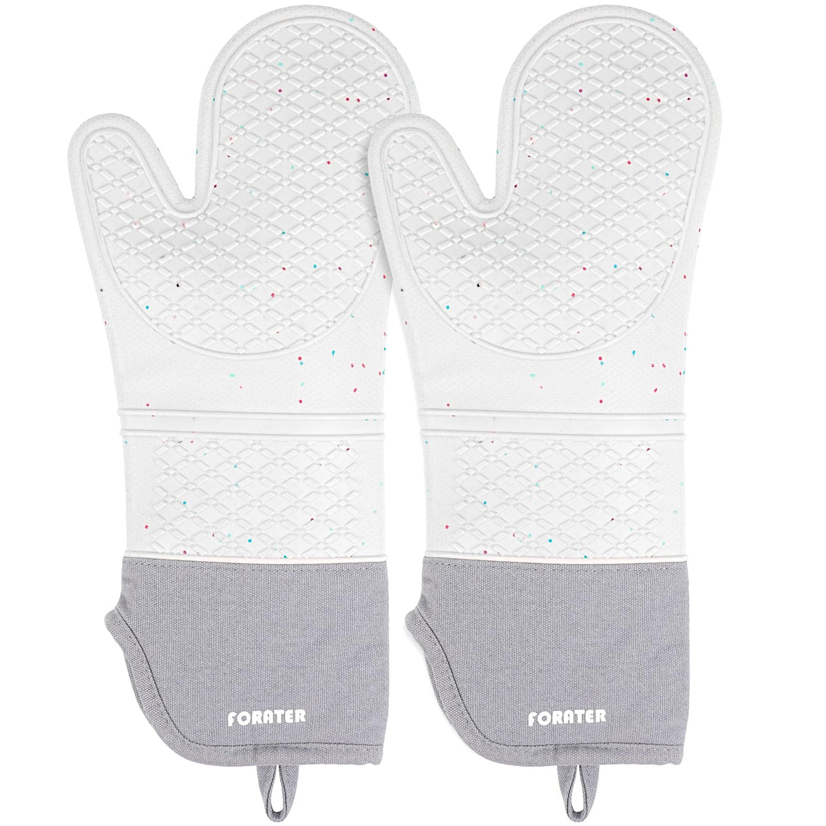 Extra Long Silicone Oven Mitts - Heat Resistant up to 500°F, 15'' Waterproof and Non-Slip Oven Gloves with Soft Quilted Liner - Perfect for BBQ, Cooking, Baking, and Grilling - 1 Pair, White