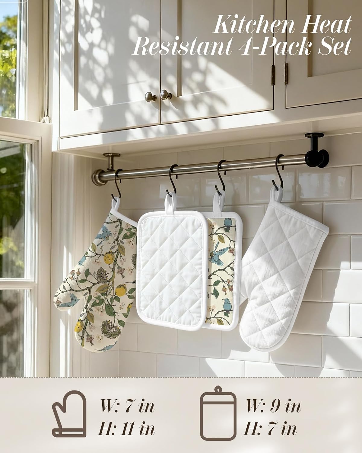 Miss Adola Cotton Oven Mitts and Pot Holders Sets, Lemon Songbird