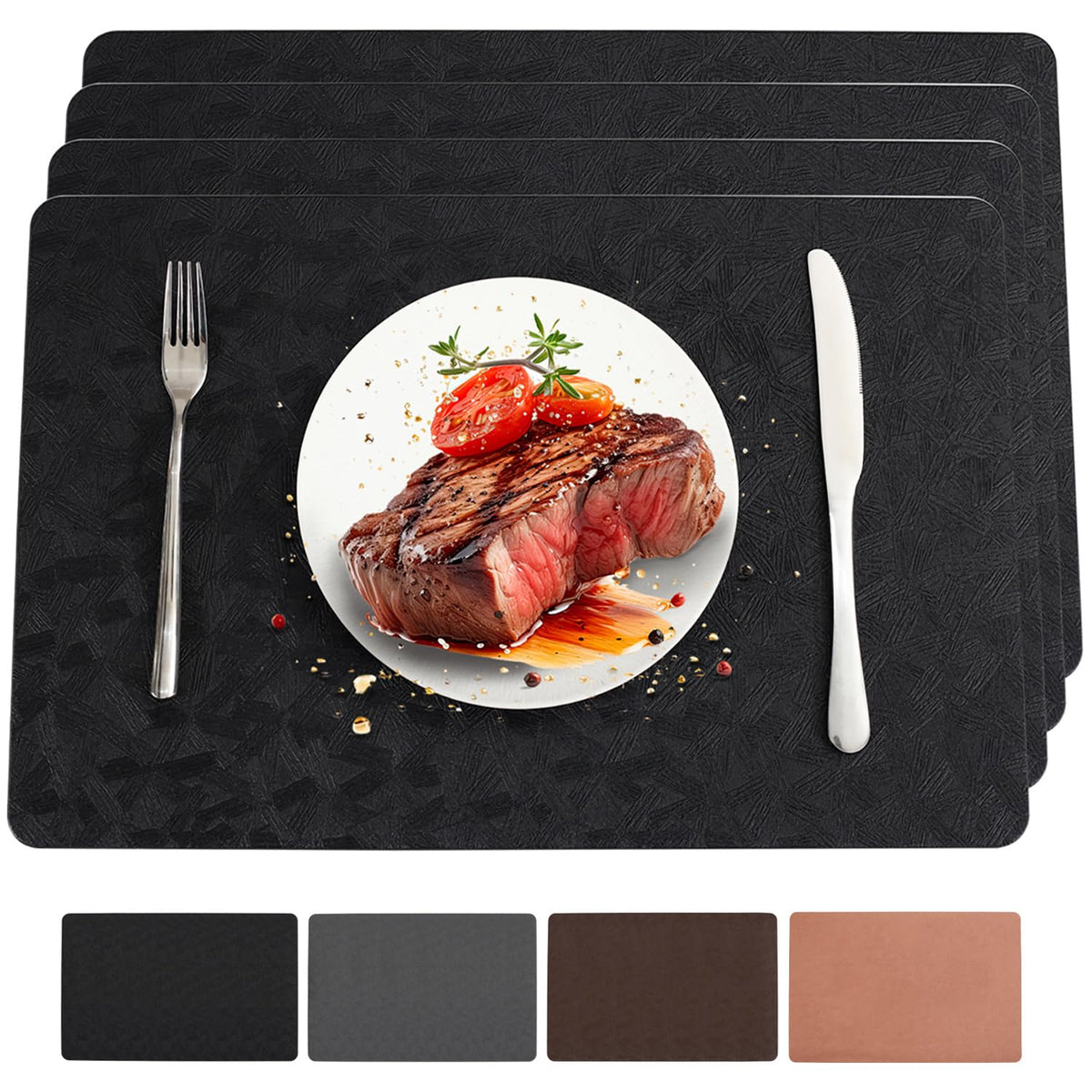 Vinyl Plastic Placemats Set of 6 Waterproof Wipeable Table Mats