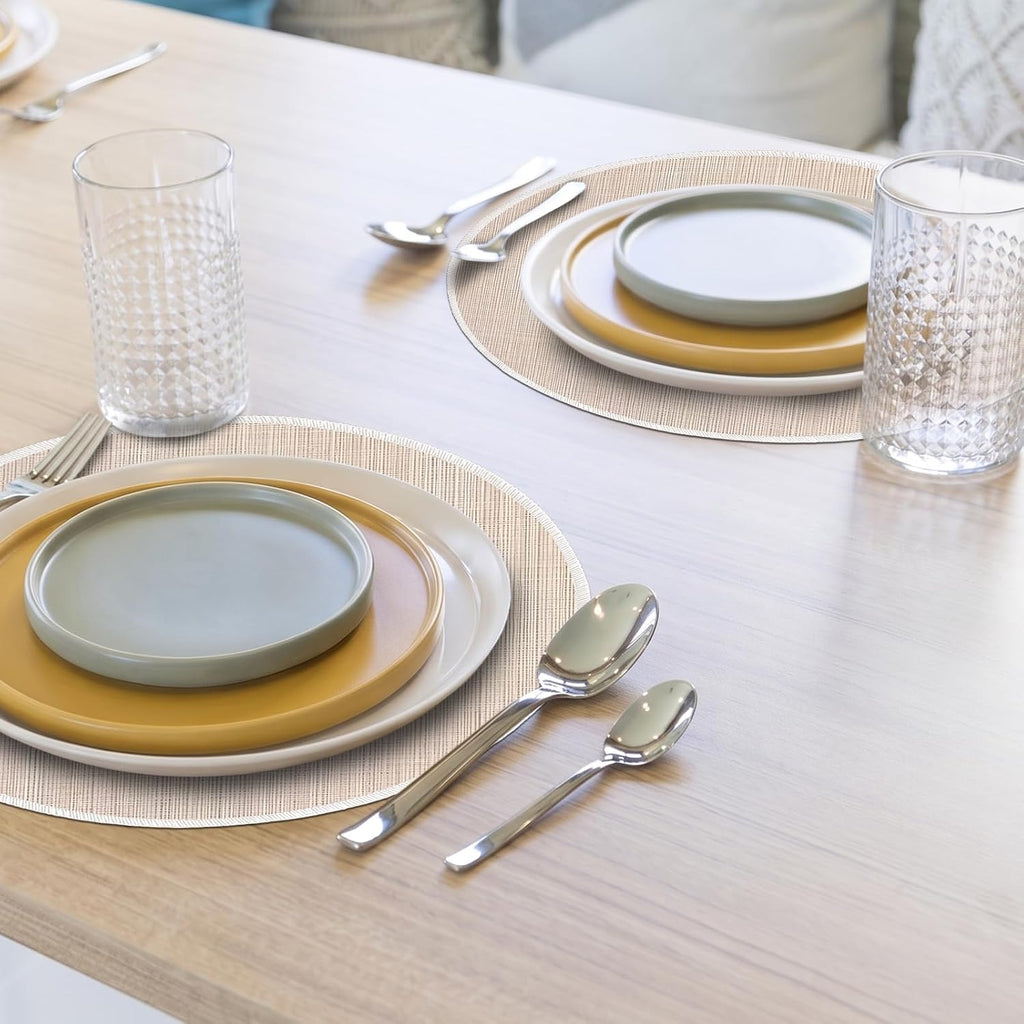 Beige Placemats Set of 4, 15 Inch Round for Kitchen & Dining Room