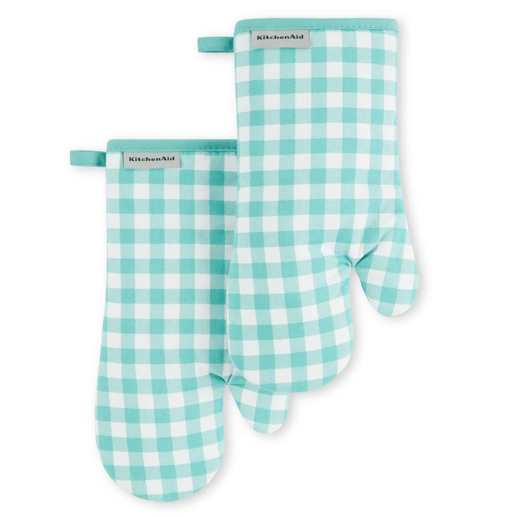 KitchenAid Gingham Oven Mitt 2-Pack Set, Milkshake Tan, 7"x13"