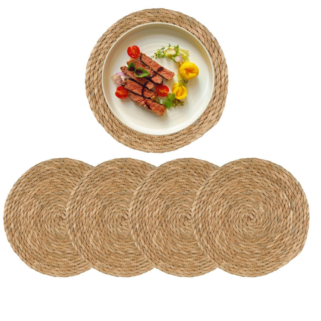 Round Woven Placemats Set of 4, 12" Boho Rattan Placemats Natural Hand-Woven Place Mats Table Decor, Chargers for Dinner Plates, Farmhouse Place Mats, Wicker Table Mats for Dining Table, Home