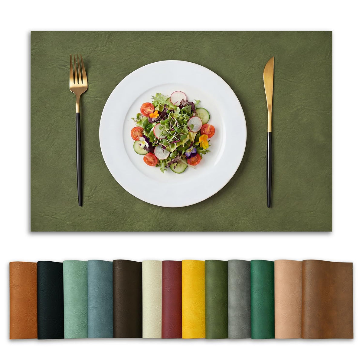 Artoid Mode Olive Green Faux Leather Placemats Set of 4