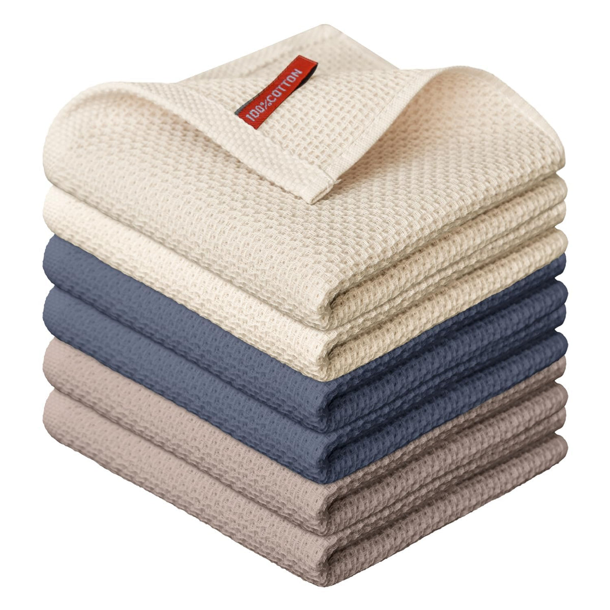 Artoid Mode 100% Cotton Beige Dark Coffee Brown Waffle Weave Kitchen Dish Cloths, 12x12 Inch Ultra Soft Absorbent Quick Drying Set of 6, Multicolor