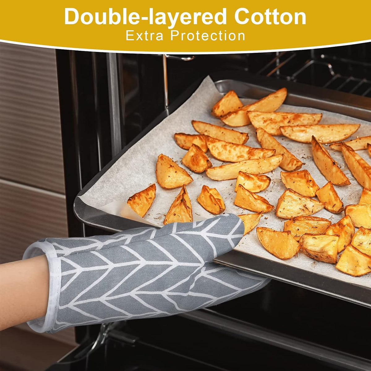 AUAUY Oven Mitts and Pot Holders 6PCS Set, 392°F Heat Resistant BBQ Gloves