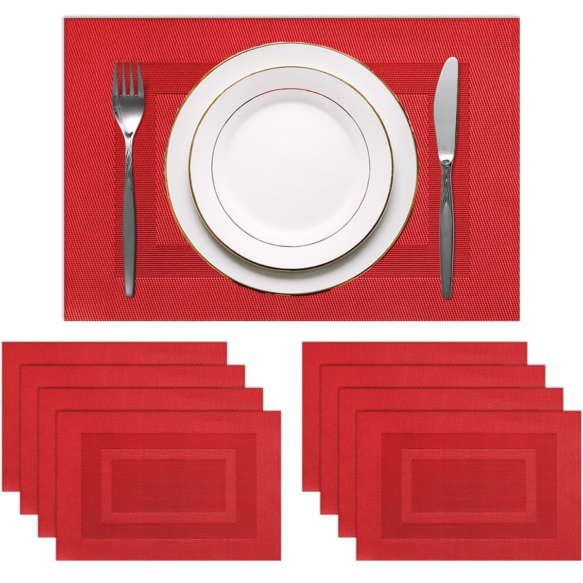 PIGCHCY Placemats,Washable Vinyl Woven Table Mats,Elegant Durable Placemats for Dining Table Set of 6 (Bamboo-Brown)