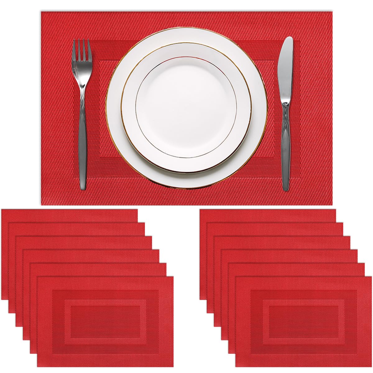 PIGCHCY Placemats,Washable Vinyl Woven Table Mats,Elegant Durable Placemats for Dining Table Set of 4 (18 x 12 inches, Navy Blue)