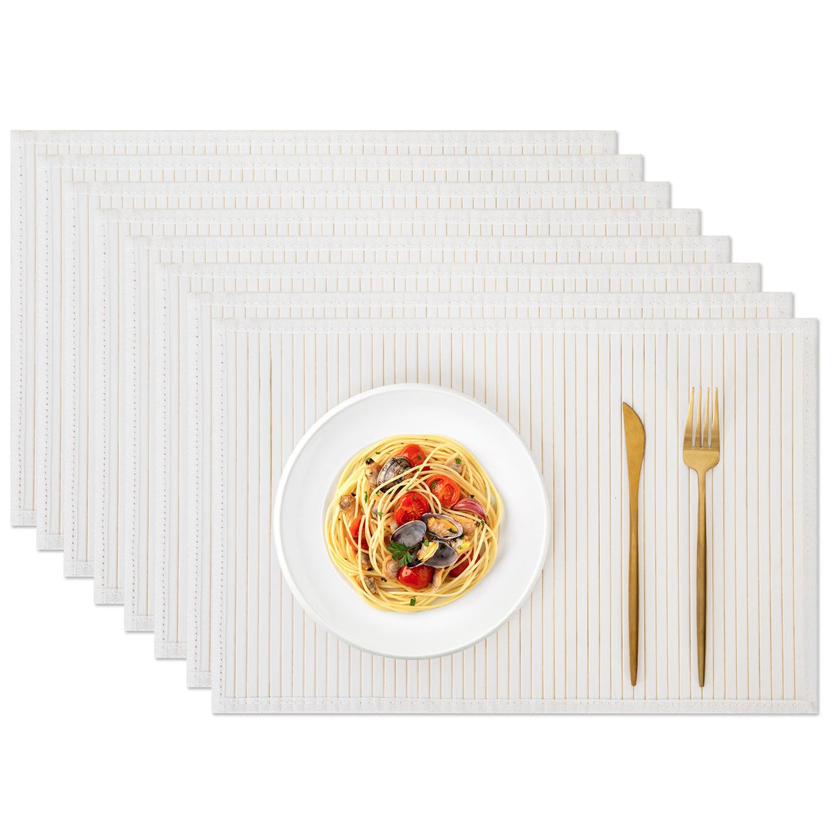 Bamboo Placemats Set of 4 with Fabric Border, Table Mats, Coffee
