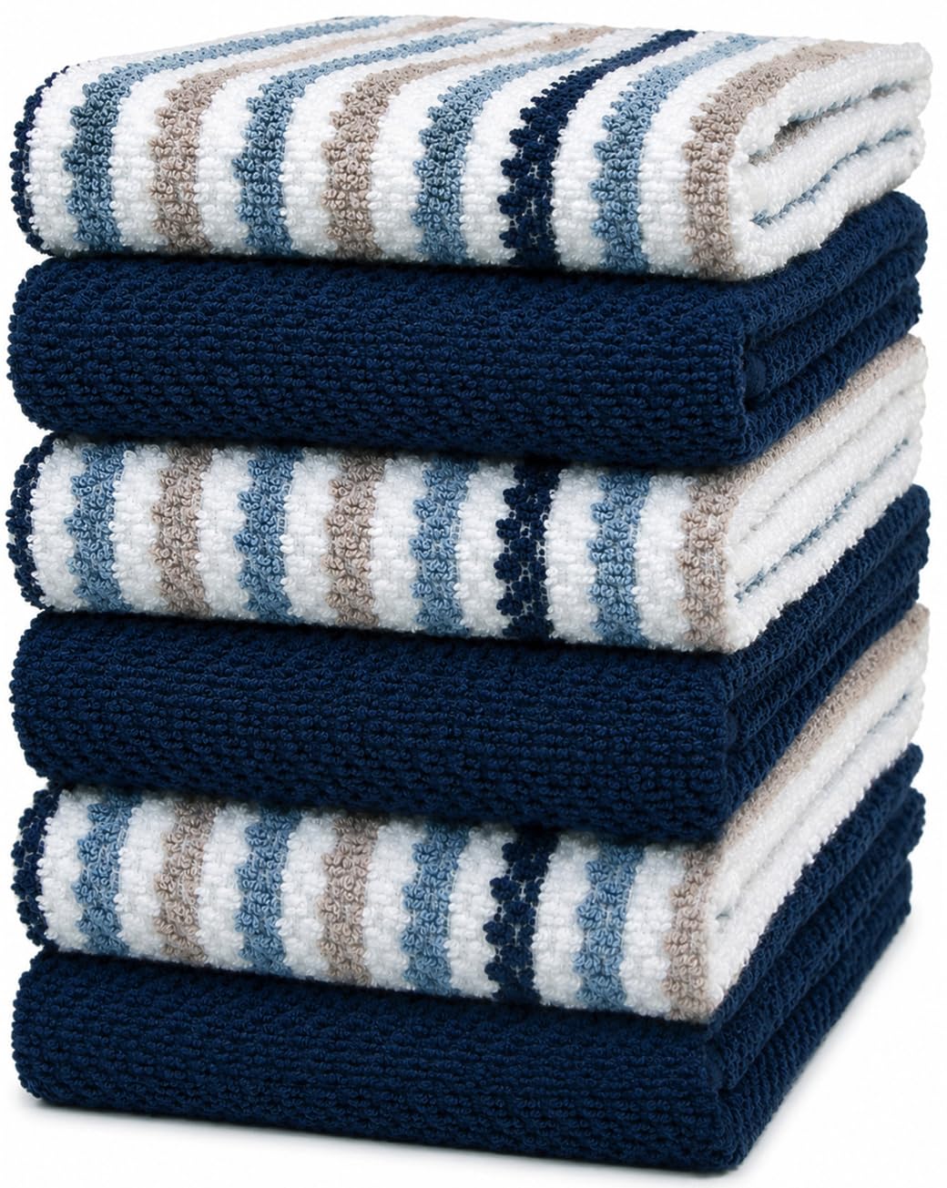 Bumble Kitchen Towels 6 Pack 100% Cotton 16"x26" - Tan Wide Stripe