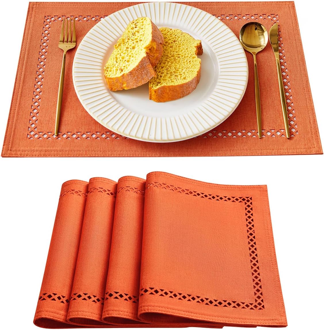 Orange Burlap Place Mats, Fall Placemats Set of 4, 12 x 18 Inch