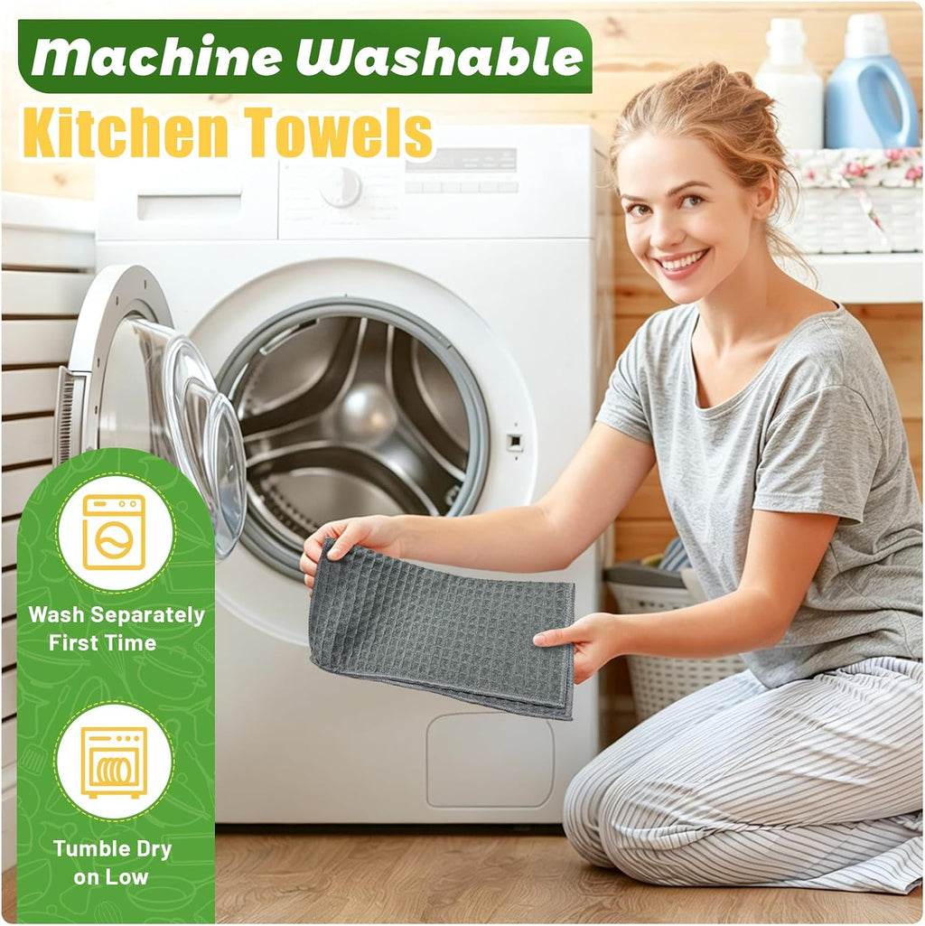 Kitchen Towels 6-Pack Cotton Waffle Weave Dish Cloths 12 x 12 Cleaning Rags