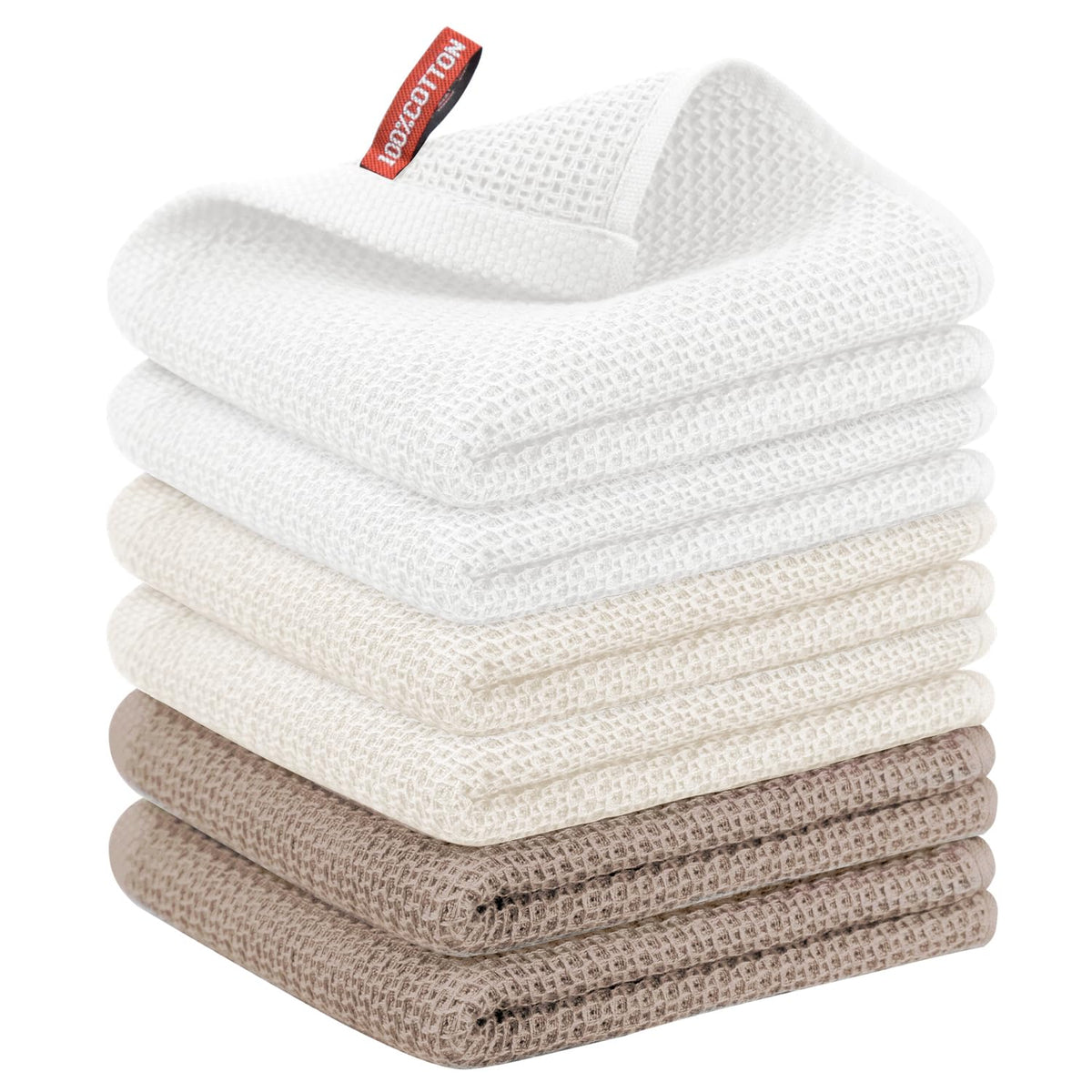 Nialnant 6 Pack Kitchen Towels and Dishcloths Sets,100% Cotton Soft Absorbent Quick Drying Dish Towels for Kitchen,Washing Dishes,12x12 Inches, Multi Color
