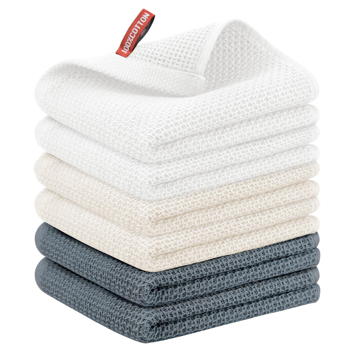 Nialnant 6 Pack Kitchen Towels and Dishcloths Sets,100% Cotton Soft Absorbent Quick Drying Dish Towels for Kitchen,Washing Dishes,12x12 Inches, Multi Color