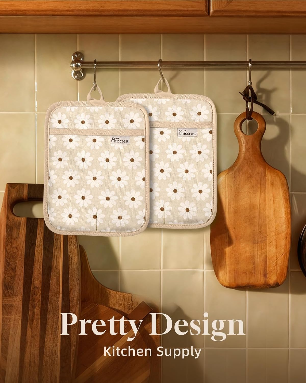 100% Cotton Potholders Textured Soft Silicone Grip Daisy Gingham