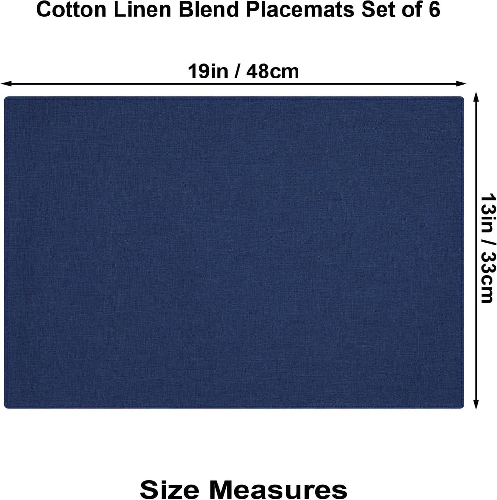 Cloth Placemats Set of 6, Cotton Linen Blend Place Mats, Navy Blue