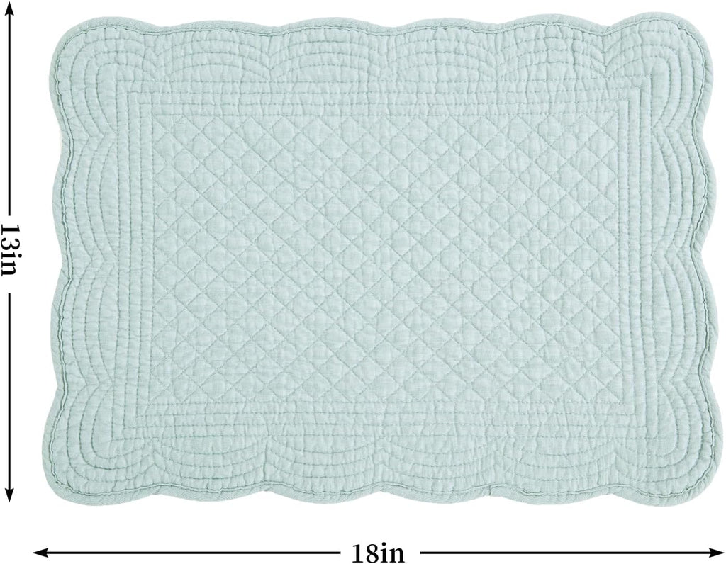 HOMBYS Quilted Placemats Set of 6 Washable-13x18 inches Rectangular Placemats for Kitchen Table-100% Cotton Fabric Rectangular Table Mats, (Light Blue)