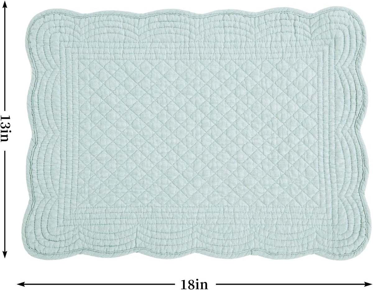 HOMBYS Quilted Placemats Set of 6 Washable-13x18 inches Rectangular Placemats for Kitchen Table-100% Cotton Fabric Rectangular Table Mats, (Light Blue)