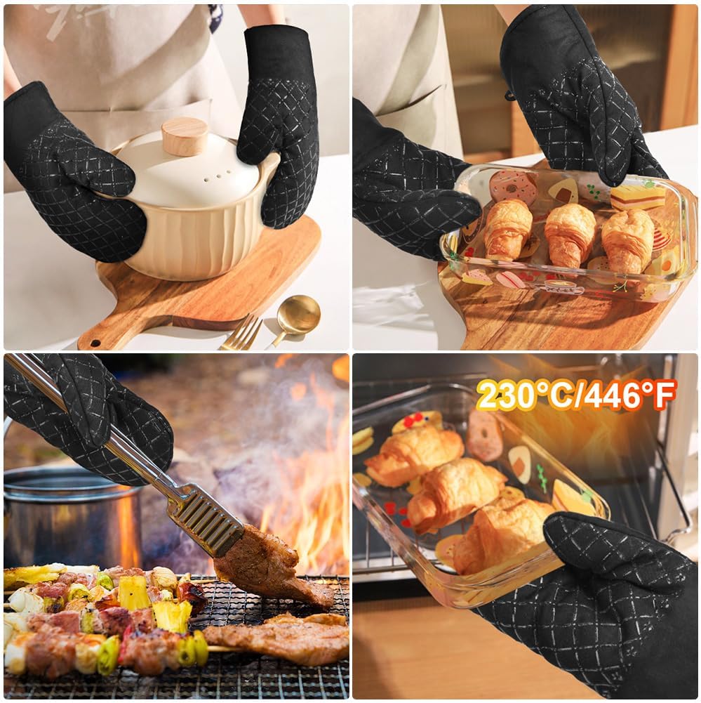 AUAUY Oven Mitts and Pot Holders 4PCS Set, 230°C/446°F Heat Resistant