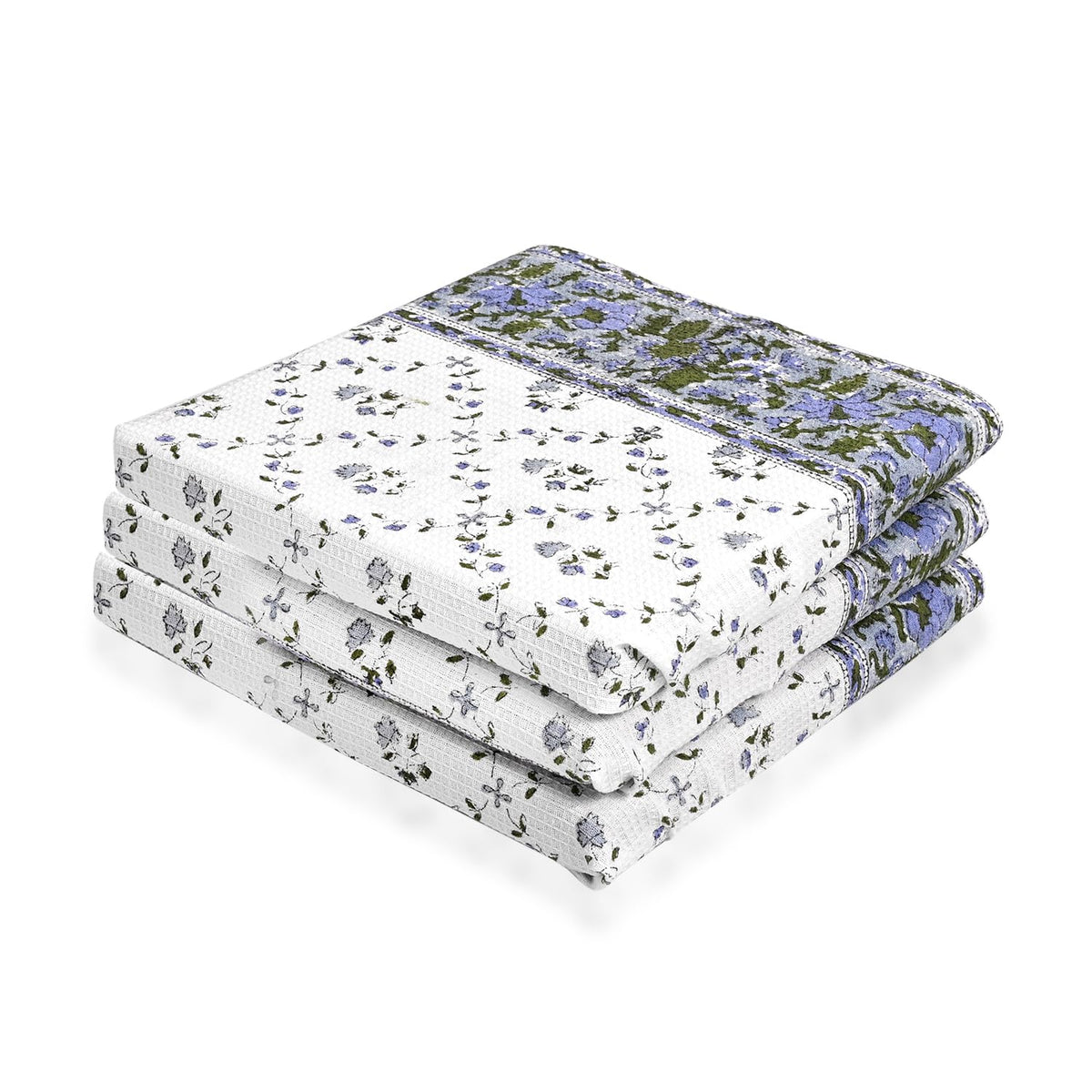Ridhi Asparagus Green Hand Block Print Cotton Kitchen Towels, 16x28 Inch
