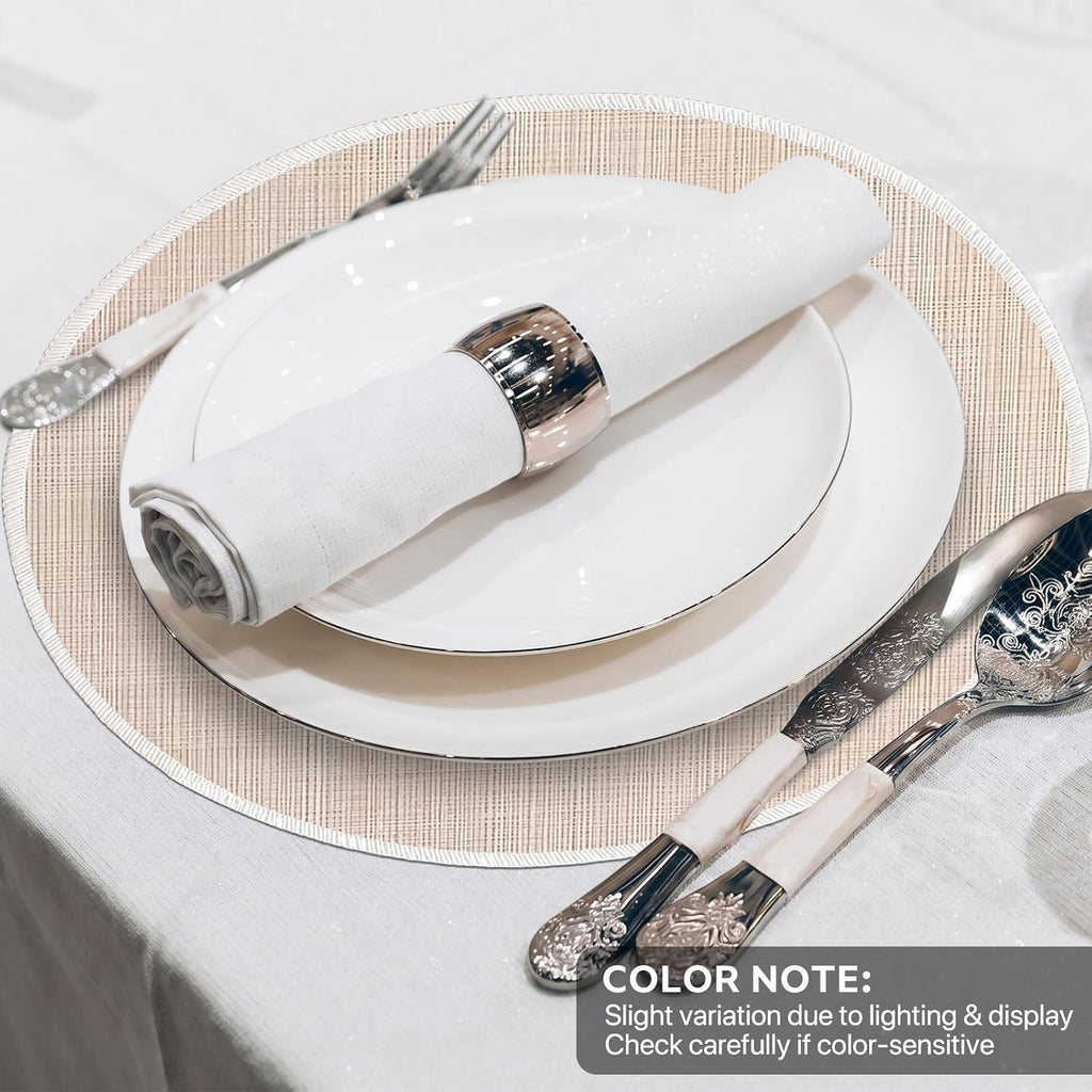 Beige Placemats Set of 4, 15 Inch Round for Kitchen & Dining Room