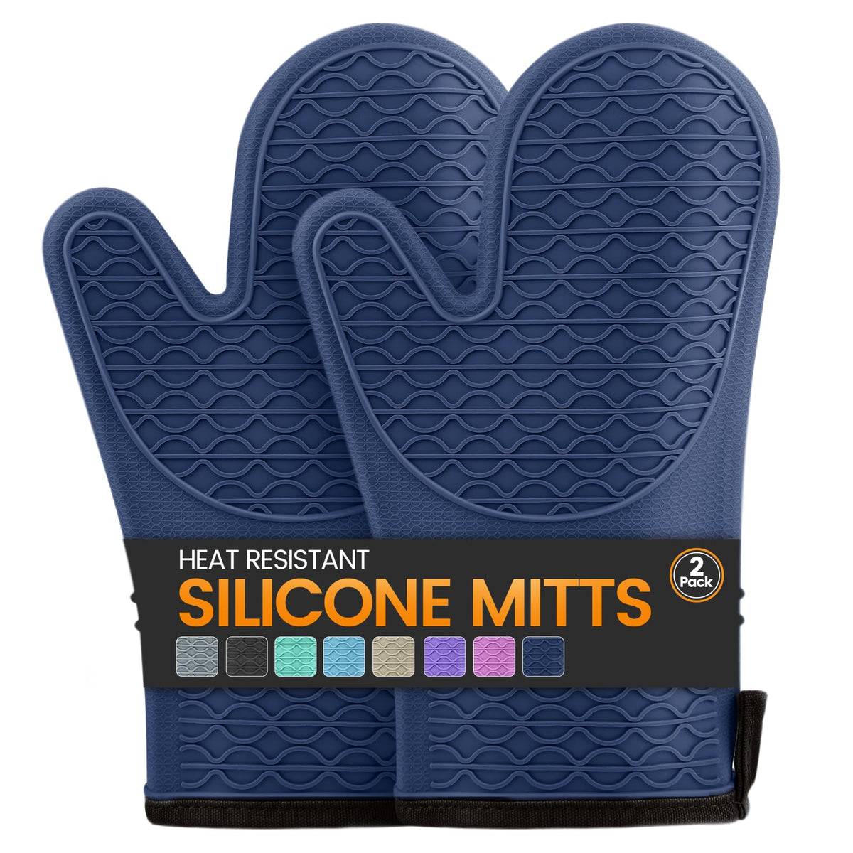 Silicone Oven Mitts, Heat Resistant 2PCS Oven Mitts with Soft Cotton Lining, Waterproof Non-Slip Grip Oven Glove, Kitchen Potholder Mits for BBQ, Baking, Cooking, 12.5 Inch - Grey